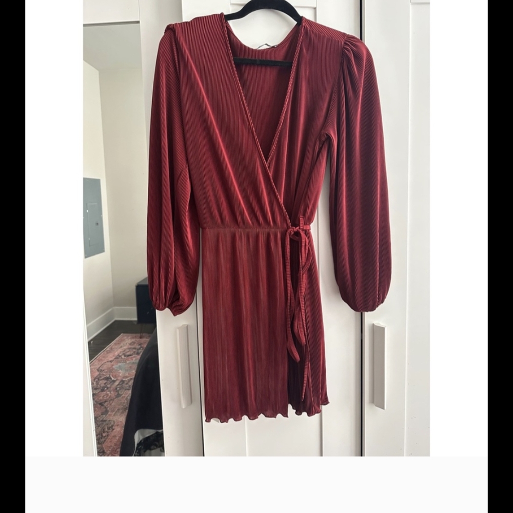 Zara Long Sleeve Burgundy Wrap Dress